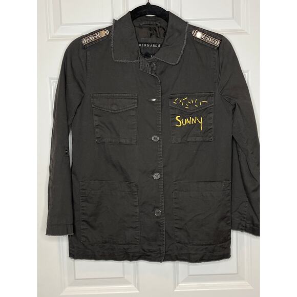 Bernado Gray Military Style Button Front Jacket with Embroidery Size 10/12 - Picture 1 of 8
